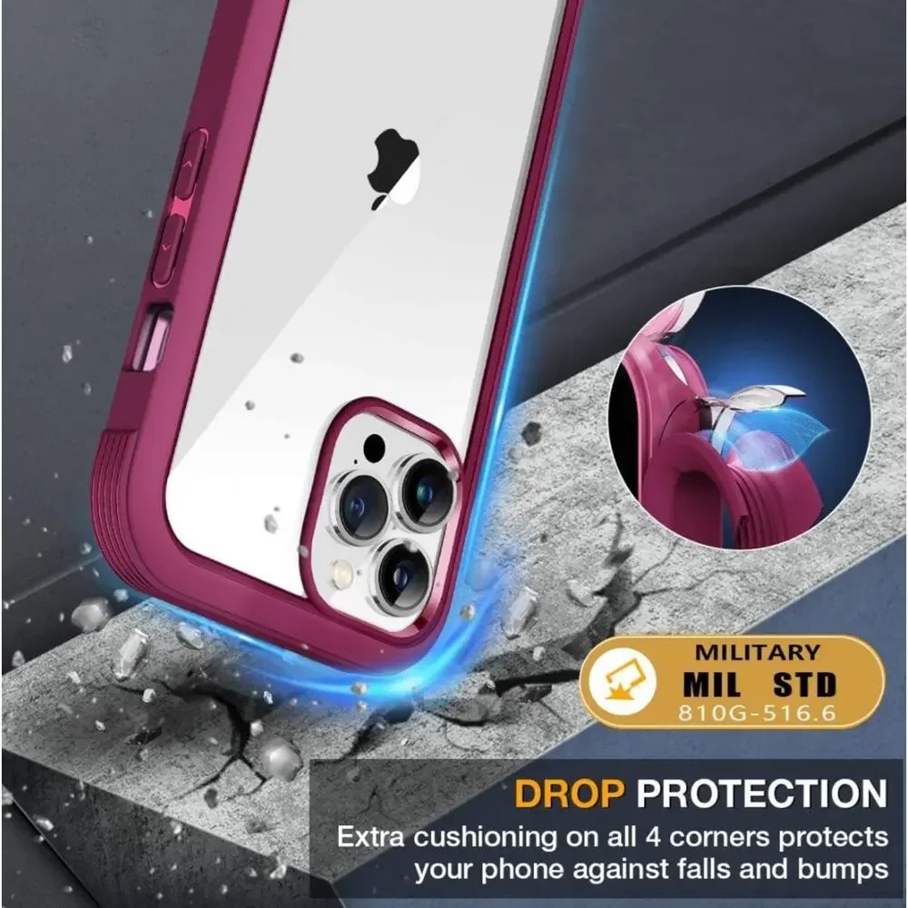 iPhone 13 Pro Max Glass Case Wine Red 360 Protection Miracase
